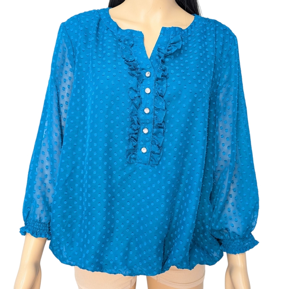 Teal Blue Polka Dot Blouse By Christopher & Banks